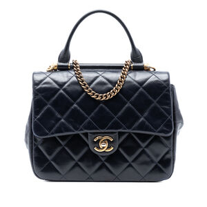 Pre-Loved Chanel Medium Quilted Glazed Calfskin Gold Bar Top Handle Flap